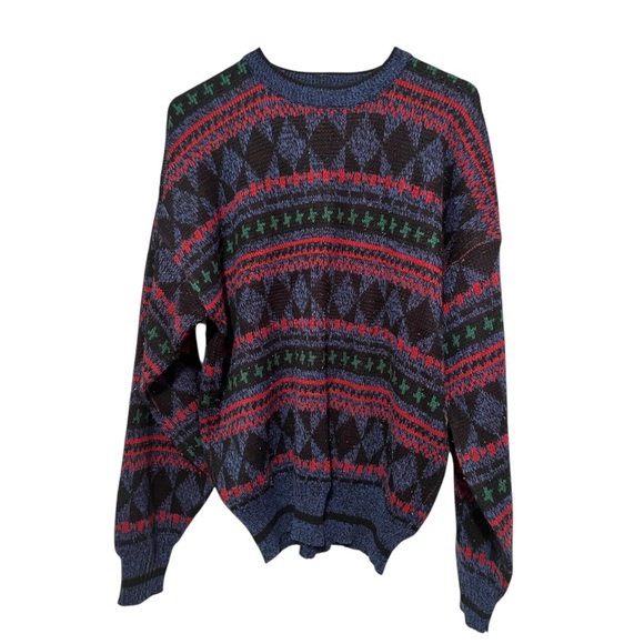 Vintage Van Huesen Acrylic Knit Sweater Men’s Large Geometric Hipster Biggie - Picture 1 of 3